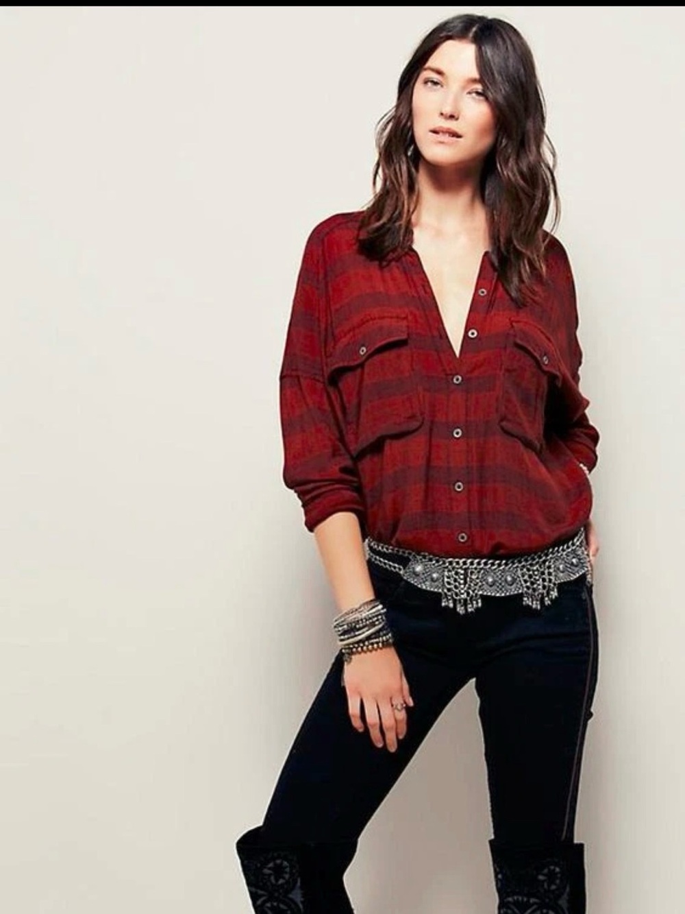 Free People Plaid Button-Down Shirt